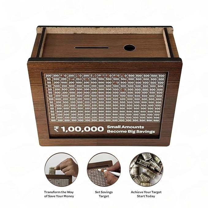 Money Bank Wooden Piggy Bank for Kids & Adults, Piggy Bank with Numbers